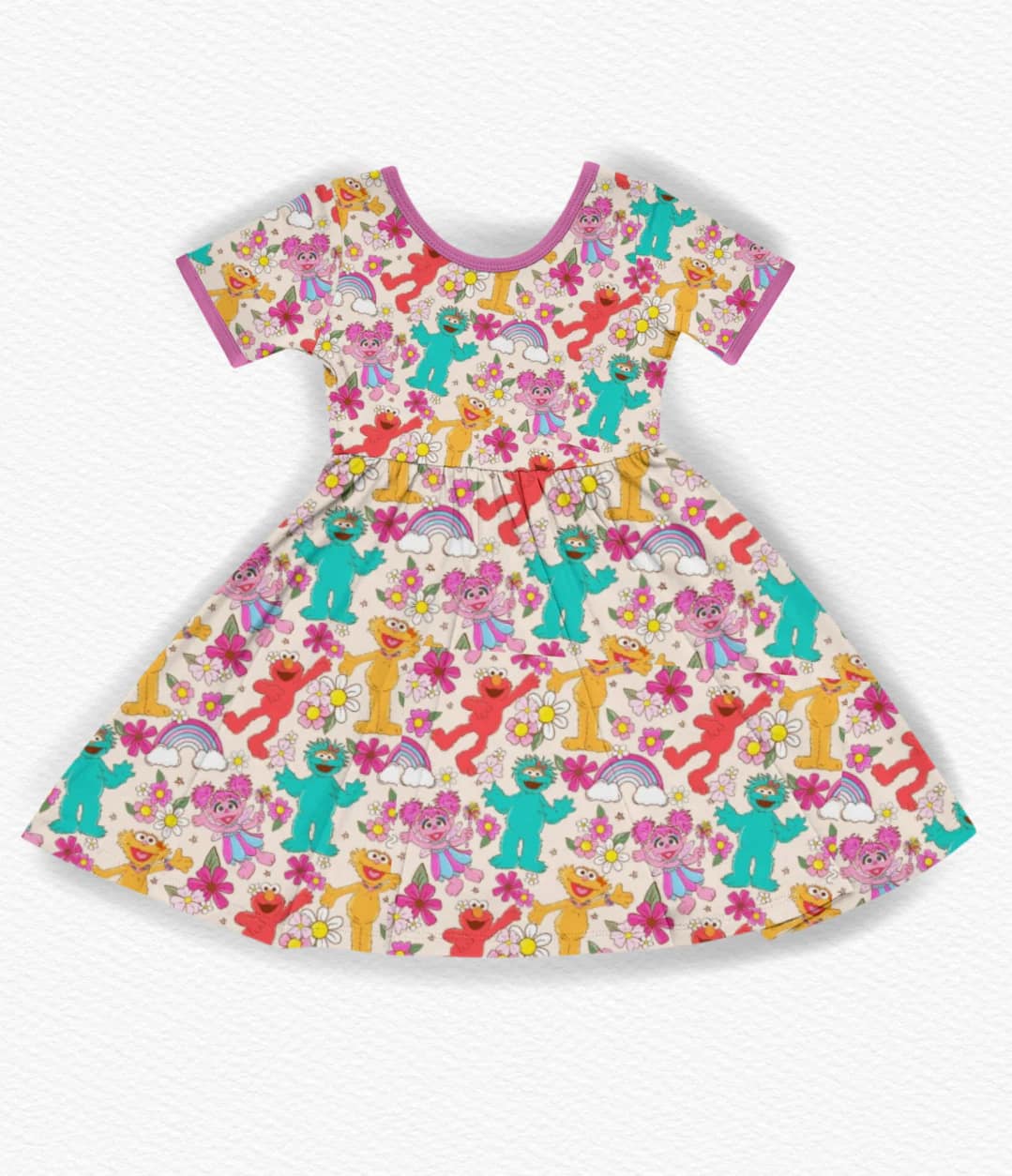 (Custom Design Preorder MOQ 5) Cartoon Teacher Street Flowers Print Girls Knee Length Dress