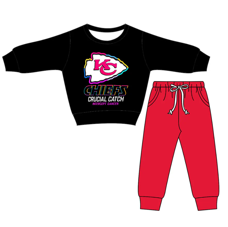 (Custom Design Preorder MOQ 5) Team's CHIEFS Black Top Red Pants Boys Clothes Set