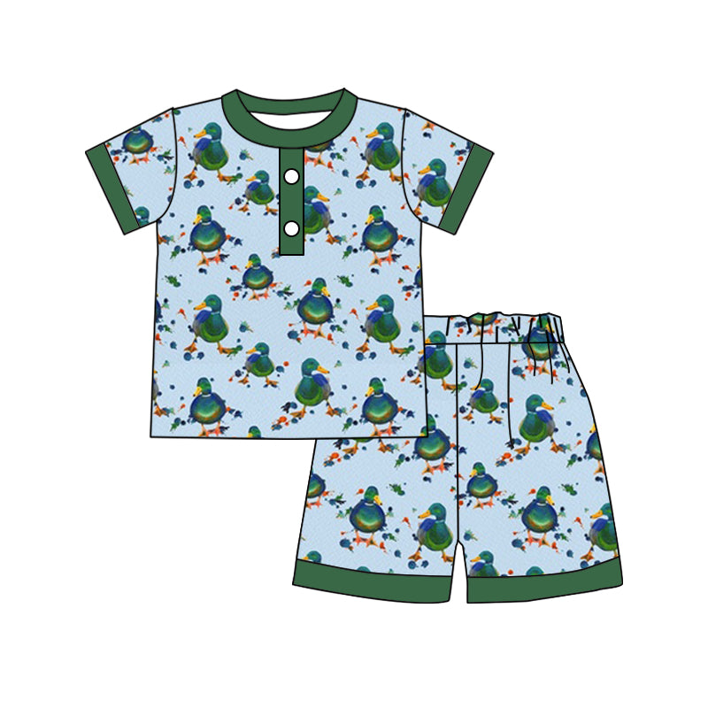 (Custom Design Preorder MOQ 5) Duck Print Boys Summer Pajamas Clothes Set