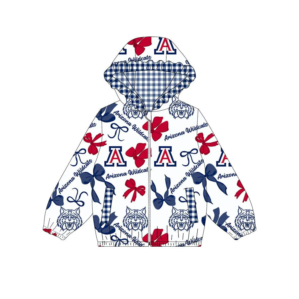 (Custom Design Preorder MOQ 5) Team's Arizona Wildcats Bows Print Pockets Girls Long Sleeve Zipper Jackets Top