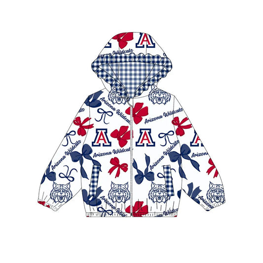 (Custom Design Preorder MOQ 5) Team's Arizona Wildcats Bows Print Pockets Girls Long Sleeve Zipper Jackets Top