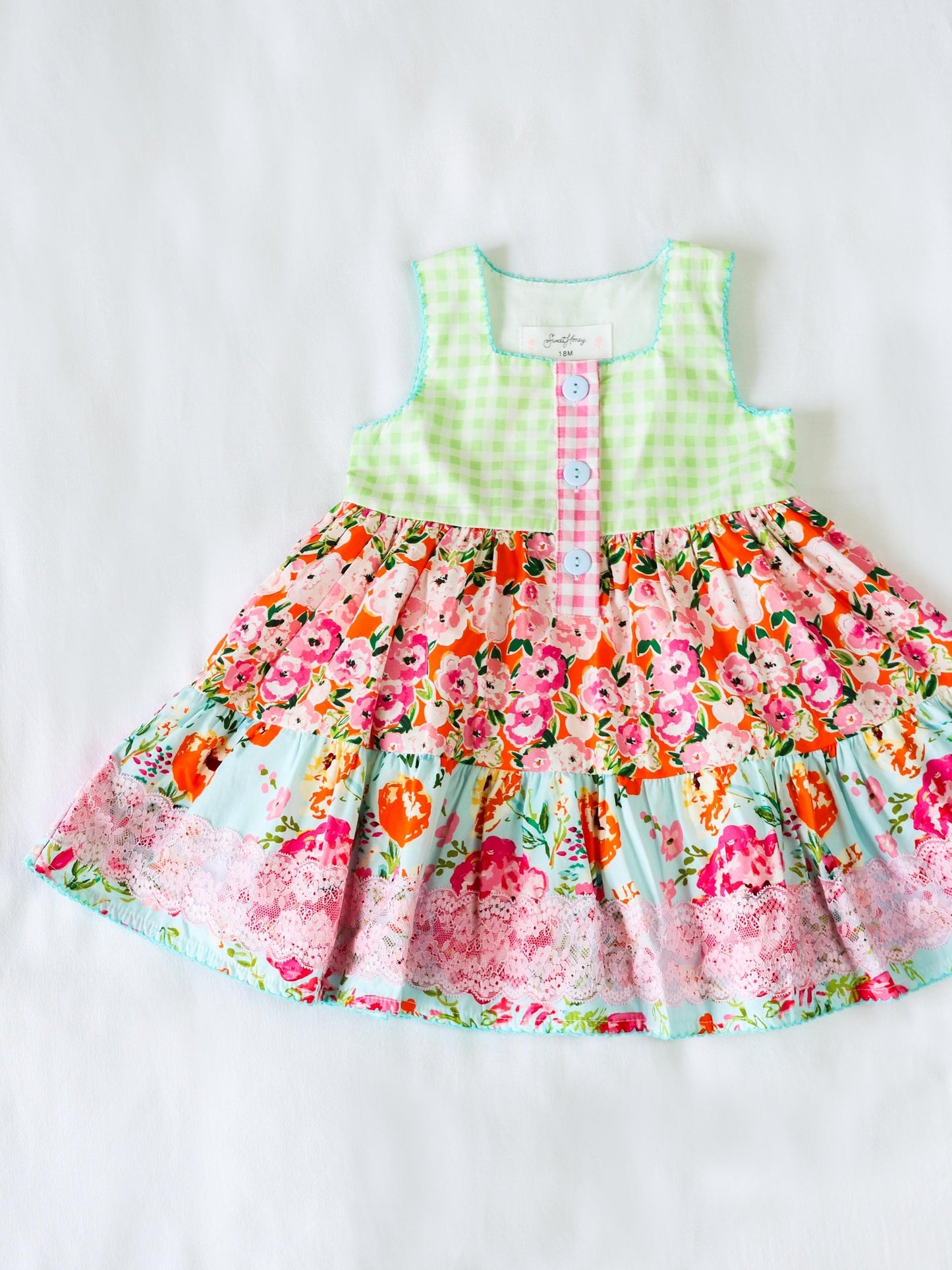 (Custom Design Preorder MOQ 5) Flowers Pink Print Girls Summer Knee Length Dress