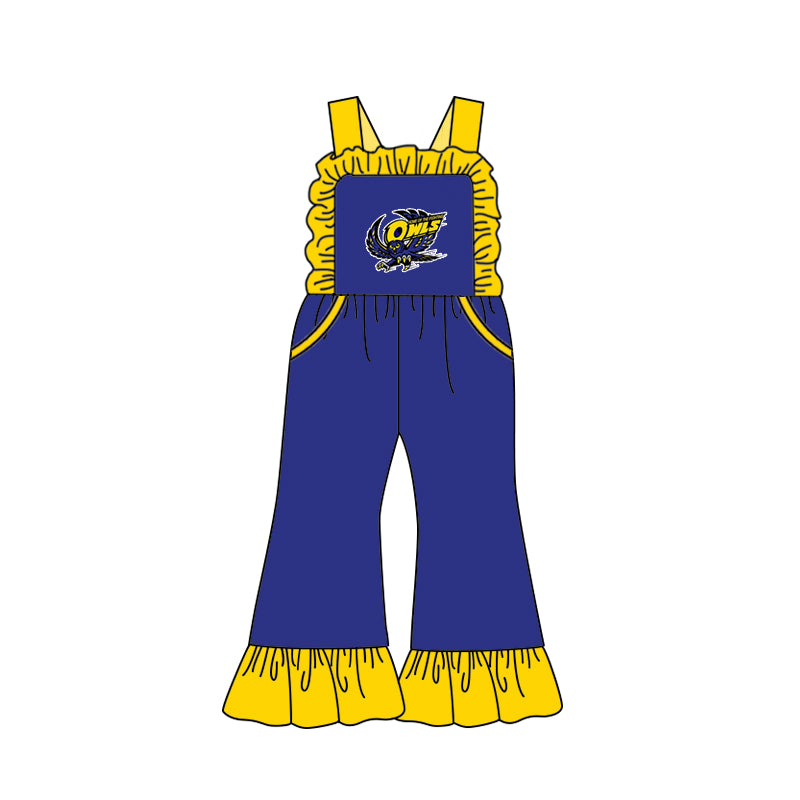 (Custom Design Preorder MOQ 5) Team's Hale Center Blue Print Girls Summer Jumpsuits