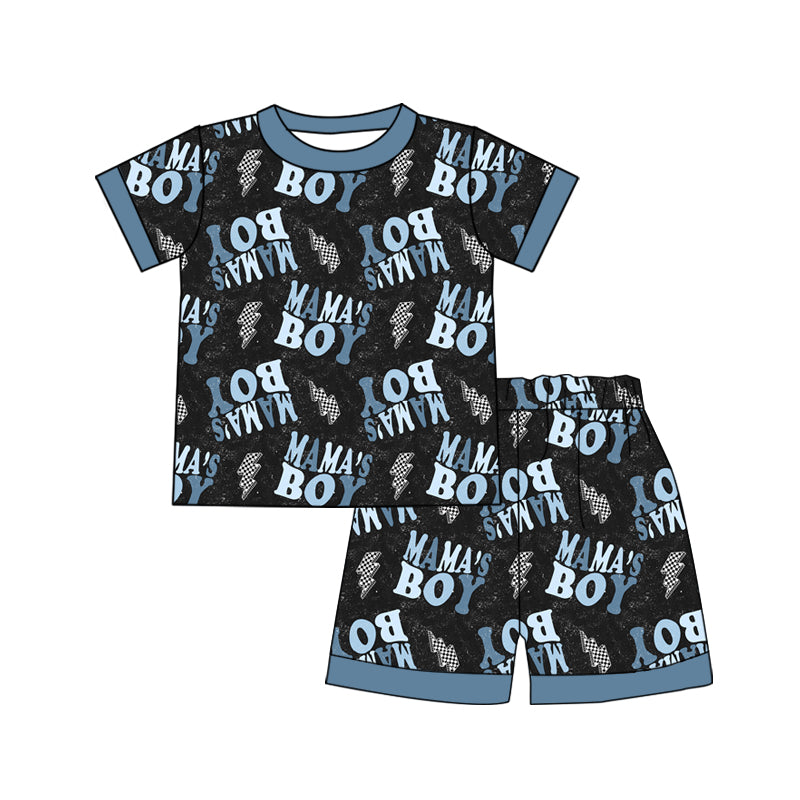 (Custom Design Preorder MOQ 5) MAMA'S BOY Print Boys Summer Pajamas Clothes Set