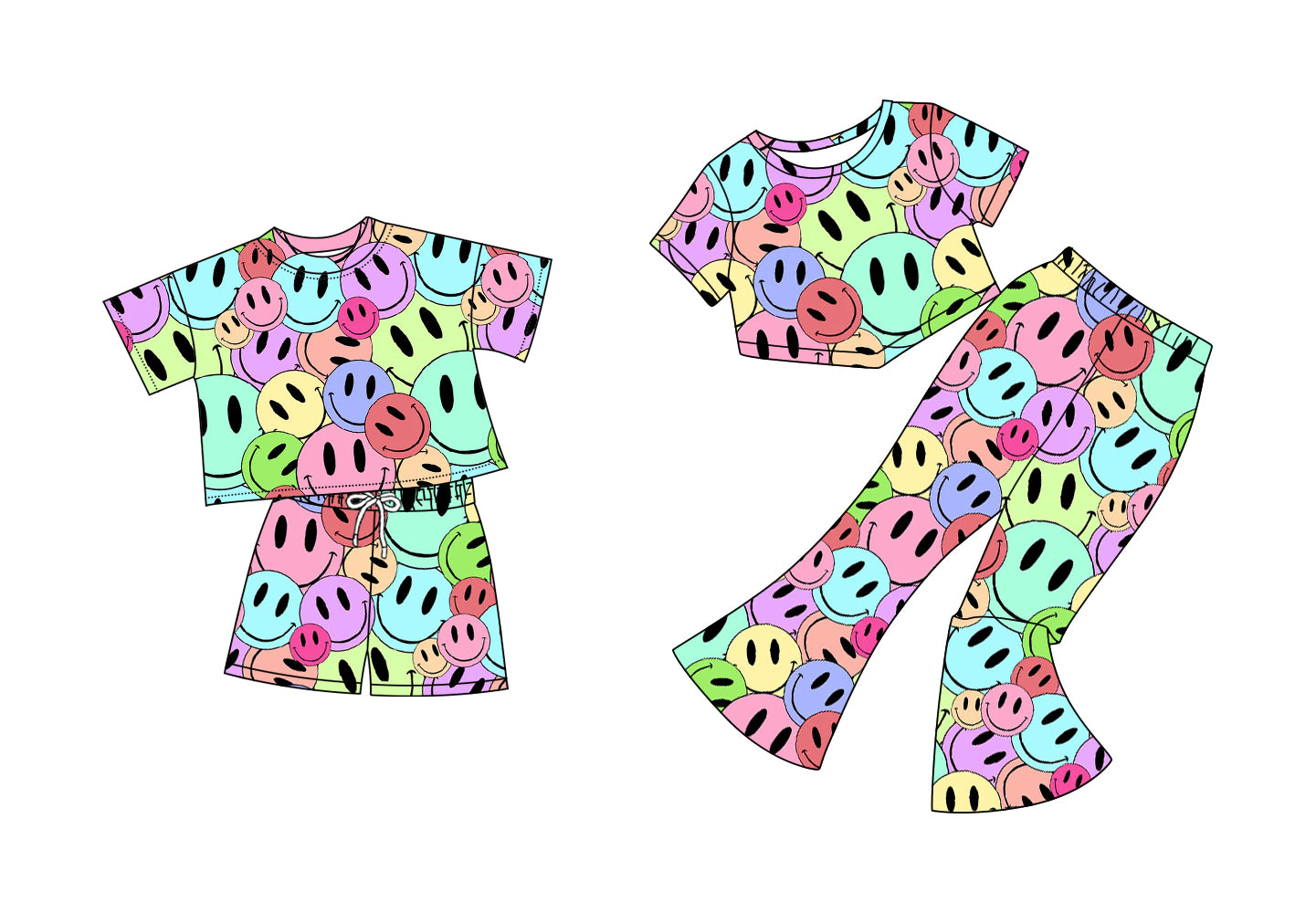 5.5(Custom Design Preorder MOQ 5 Each Design) Colorful Smiling Face Print Girls Matching Clothes Sisters Wear