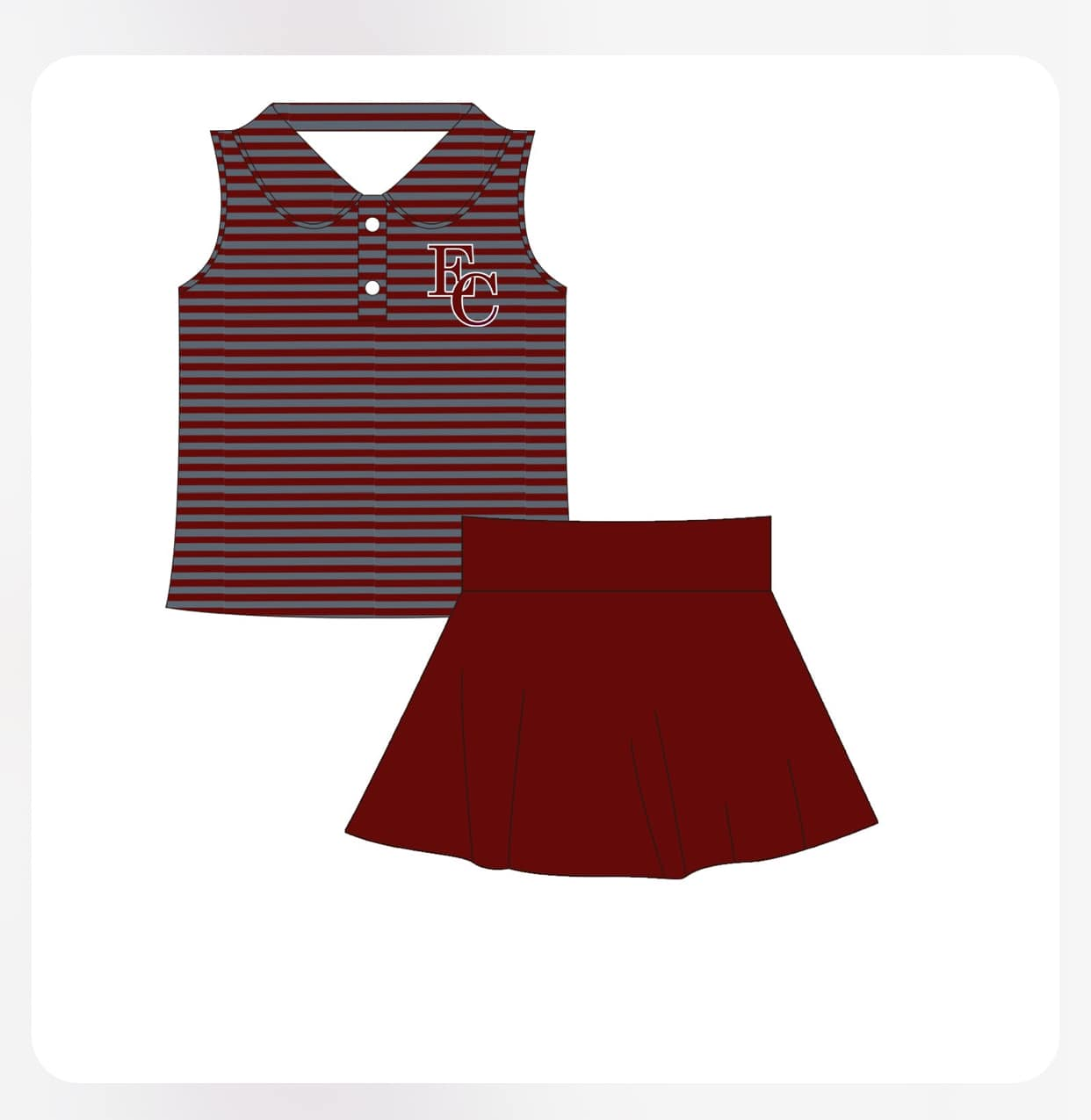 (Custom Design Preorder MOQ 5) Team's EC Top Wine Skirts Girls Summer Clothes Set