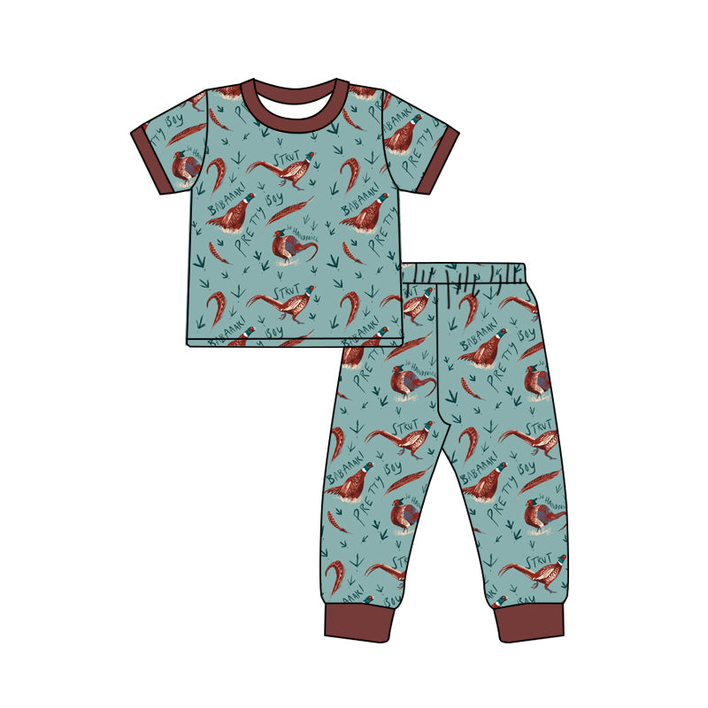 (Custom Design Preorder MOQ 5) Wild Chicken Print Boys Pajamas Clothes Set