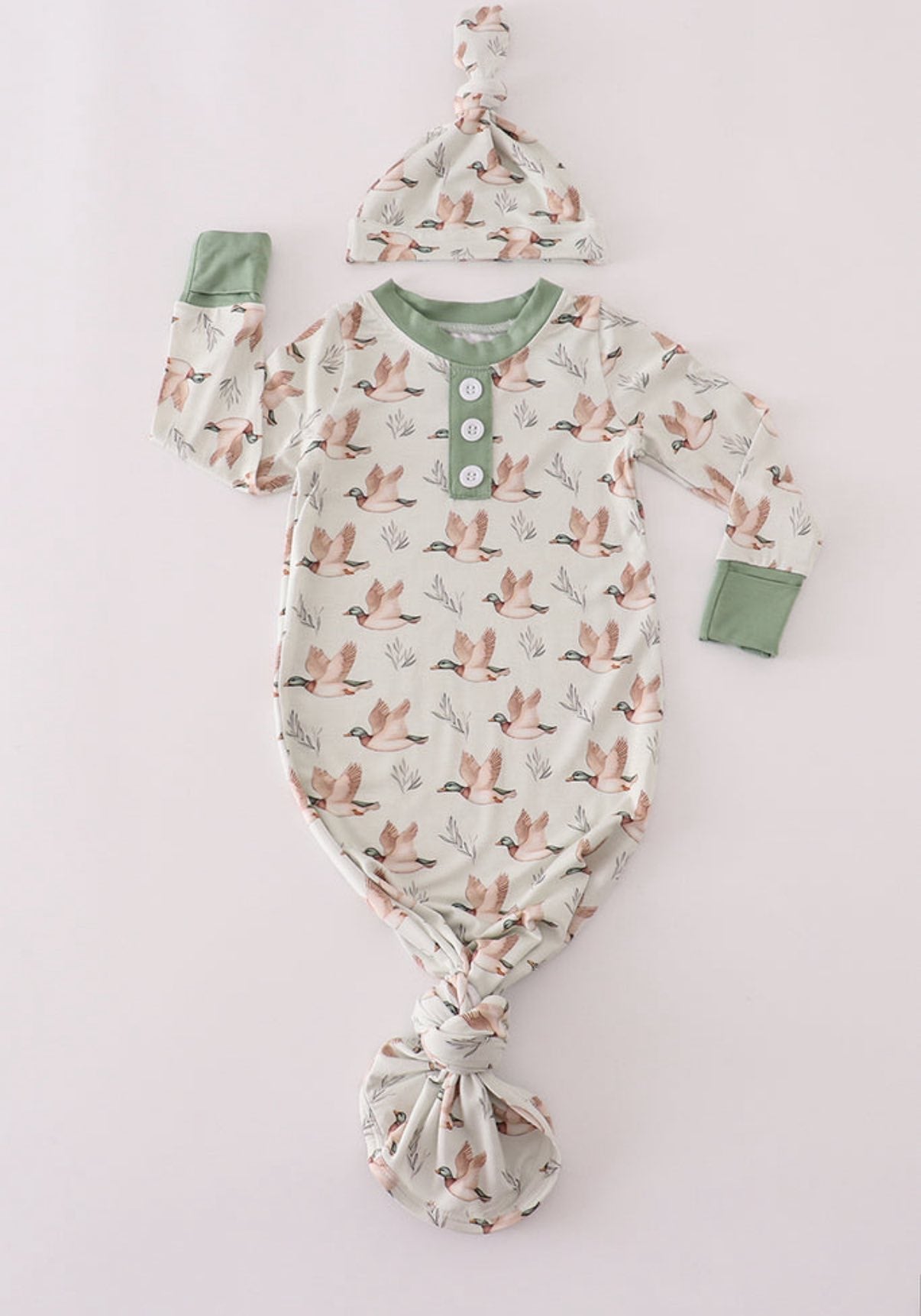 (Custom Design Preorder MOQ 5) Duck Print Baby Fall Newborn Gowns