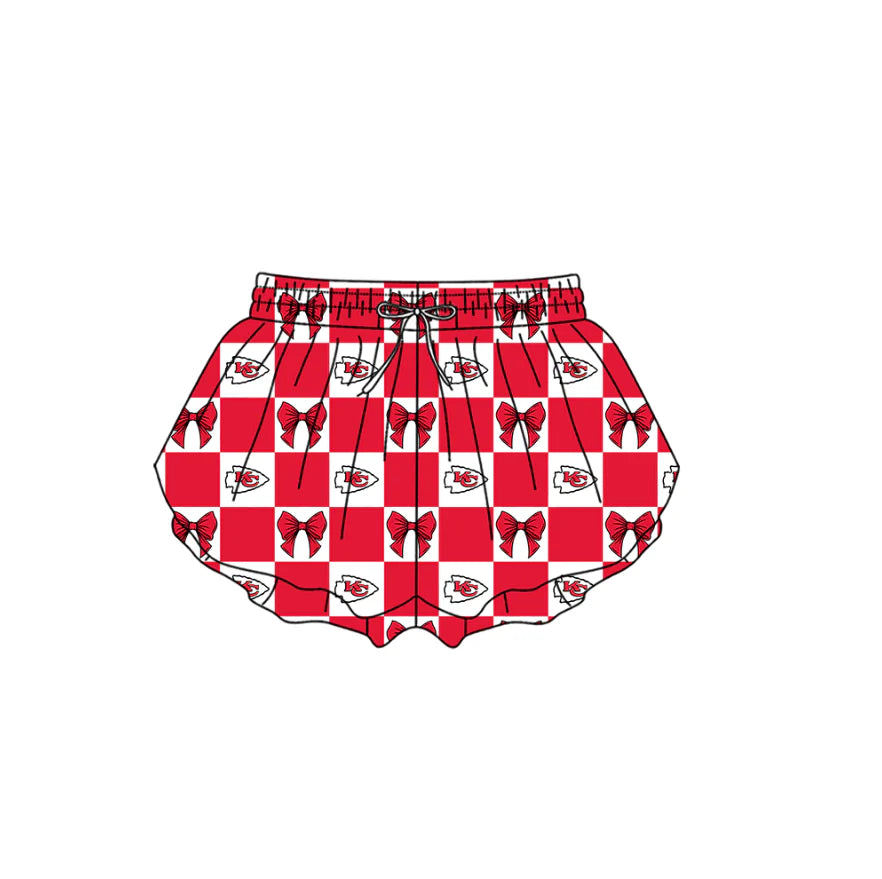 (Custom Design Preorder MOQ 5 Each Color) Team's Chiefs Bows Plaid Print Girls Summer Clothes Sisters Matching Wear