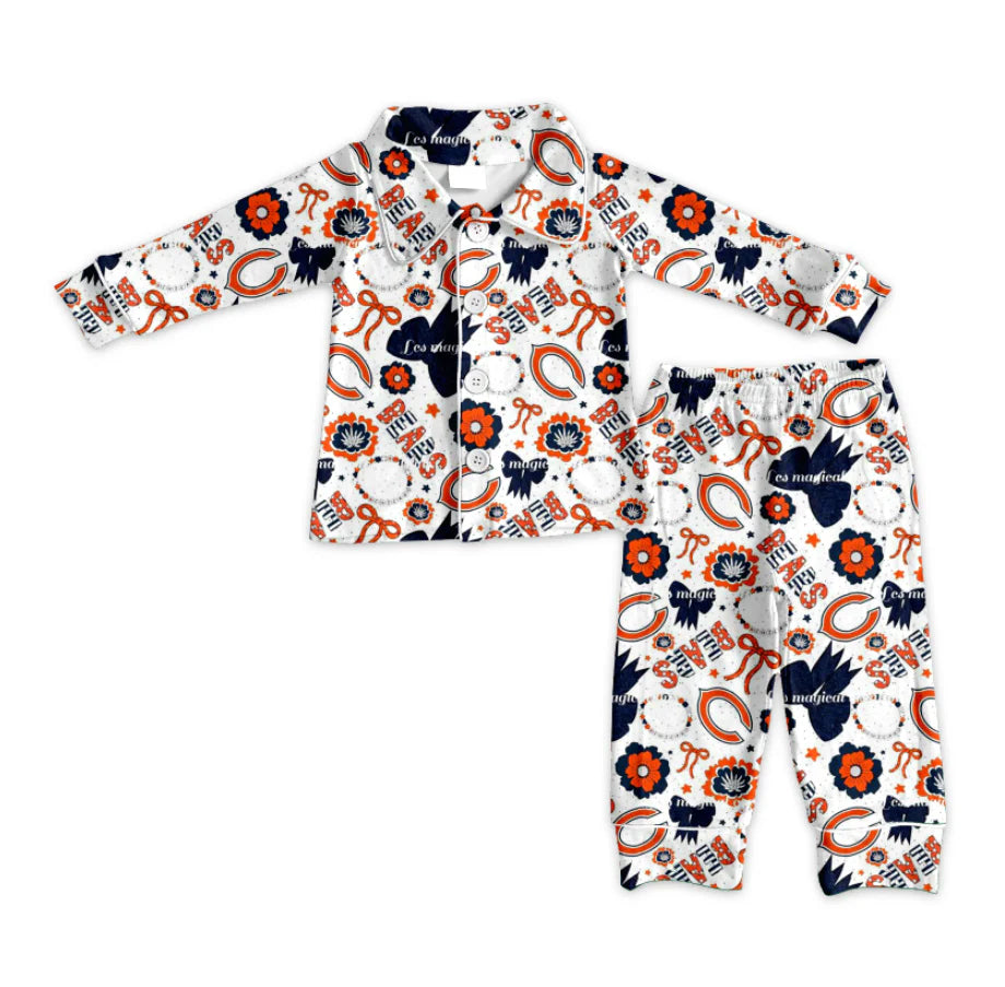 (Custom Design Preorder MOQ 5 Each Item)Team's BEARS Bows Print Girls Matching Clothes