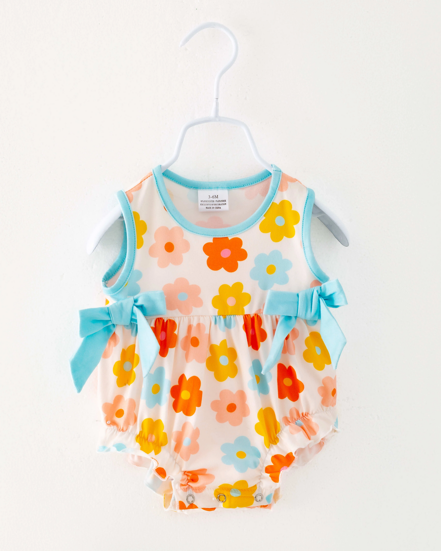 (Custom Design Preorder MOQ 5) Colorful Flowers Print Baby Girls Summer Bubble Romper