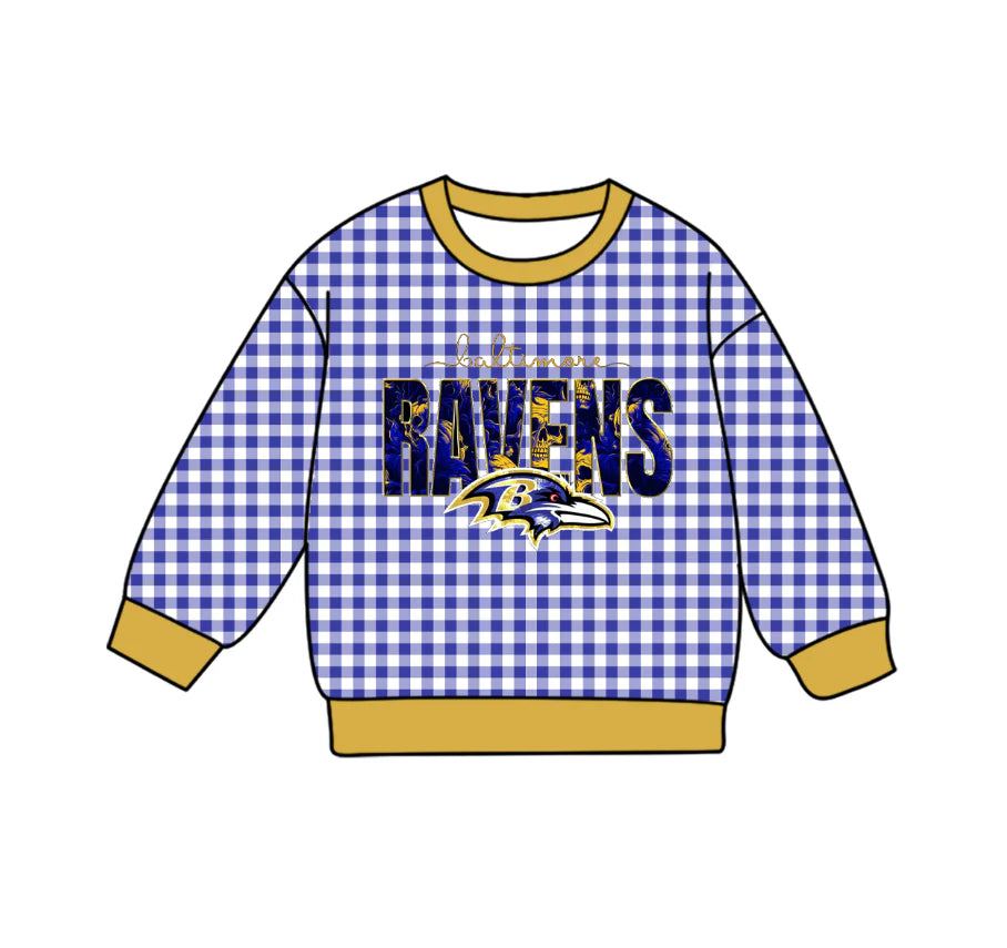(Custom Design Preorder MOQ 5 Each Item) Team's RAVENS Plaid Print Long Sleeve Tee Shirts Top Mom and Me Matching Clothes