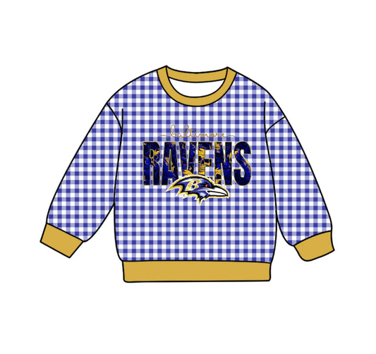 (Custom Design Preorder MOQ 5 Each Item) Team's RAVENS Plaid Print Long Sleeve Tee Shirts Top Mom and Me Matching Clothes