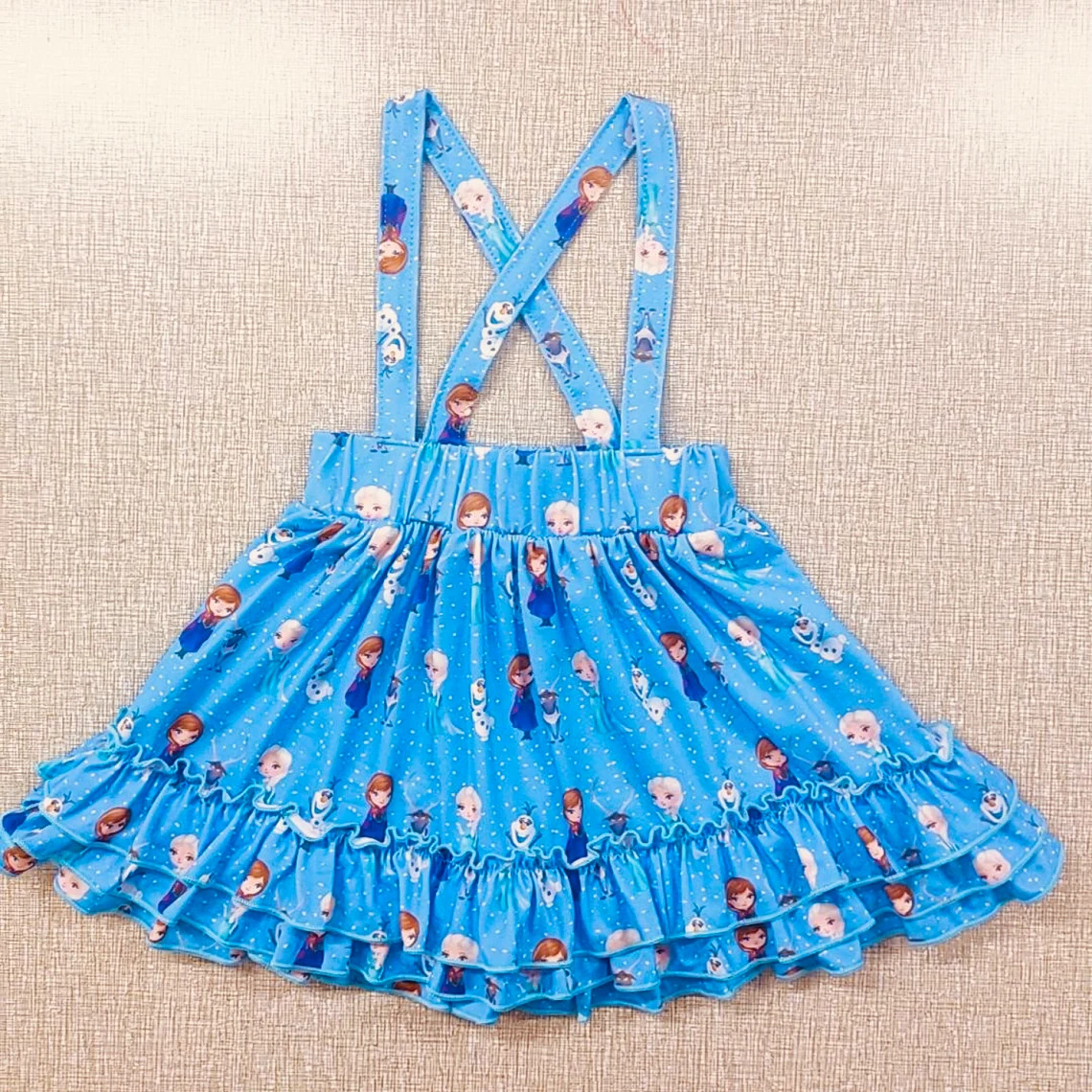 (Custom Design Preorder MOQ 5) Cartoon Princess Blue Print Girls Knee Length Suspender Skirt