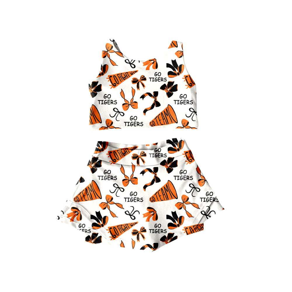 (Custom Design Preorder MOQ 5) Team's Tigers Bows Print Shorts Skirts Girls Summer Yoga Clothes Set