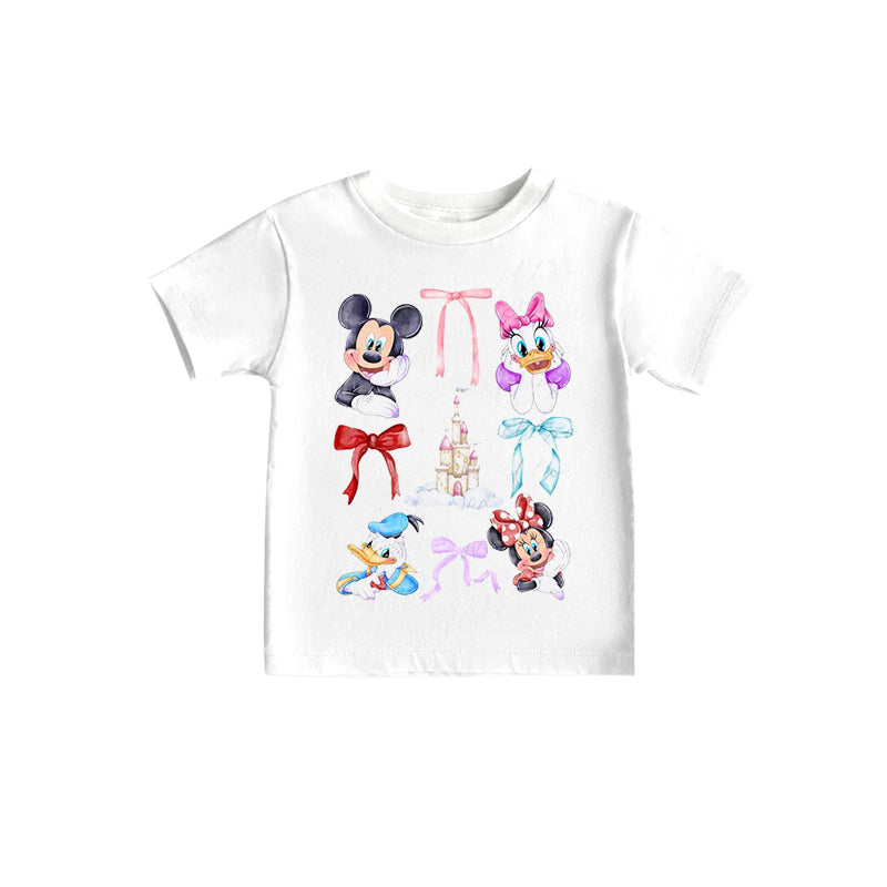 (Custom Design Preorder MOQ 5)NO.21 Cartoon Mouse Duck Bows Print Girls Summer Tee Shirts Top