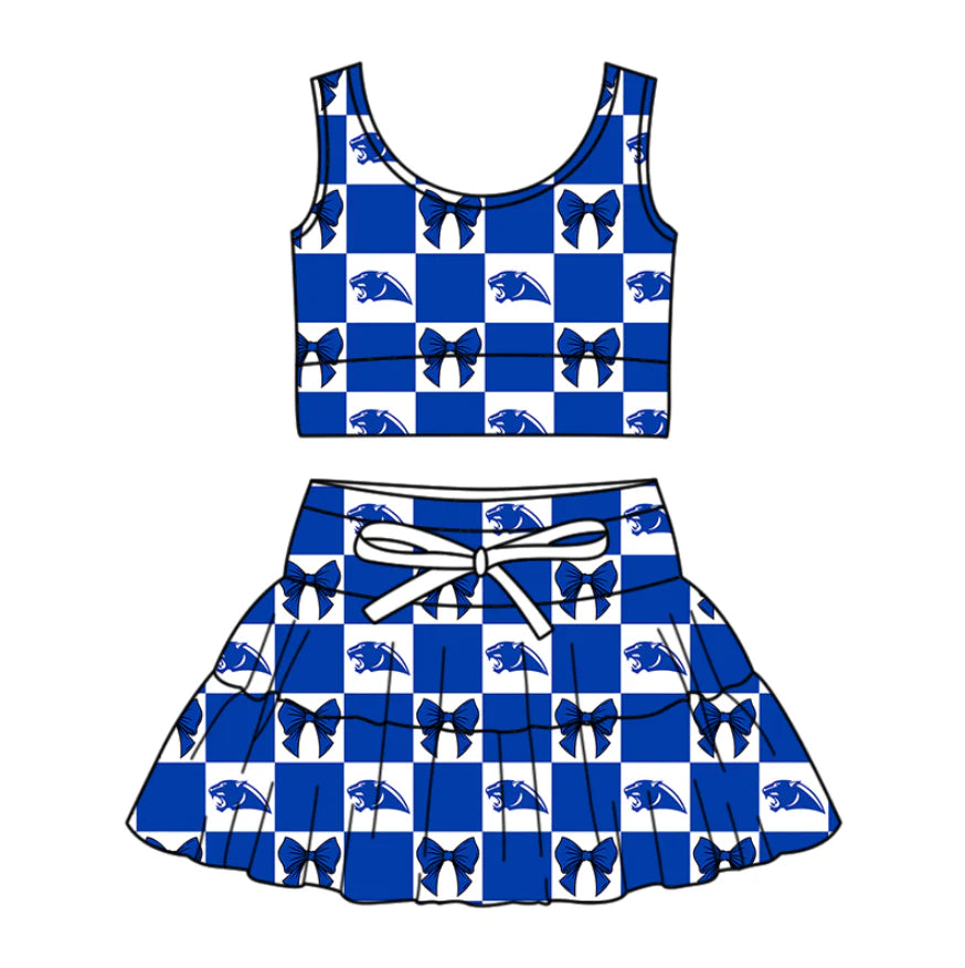 (Custom Design Preorder MOQ 5 Each Color) Team's Greenbrier Bows Plaid Print Girls Summer Clothes Sisters Matching Wear