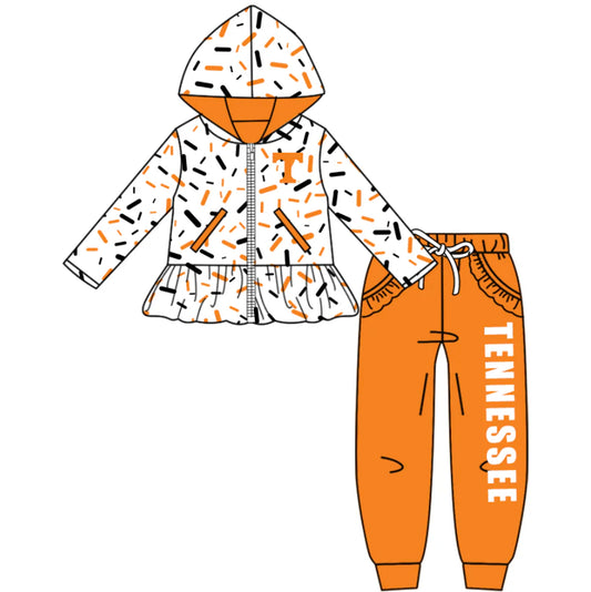 (Custom Design Preorder MOQ 5) Team's Tennessee Sprinkles Print Hoodie Zipper Top Pockets Pants Girls Fall Clothes Set