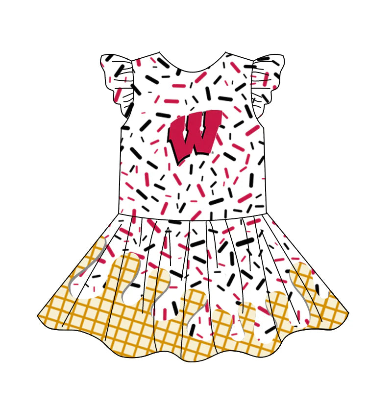 (Custom Design Preorder MOQ 5) Team's W Sprinkles Print Girls Summer Knee Length Dress