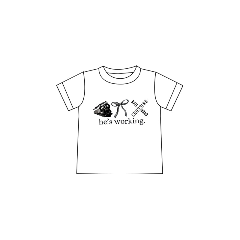 (Custom Design Preorder MOQ 5 )NO.5 he's working bow Print Girls Summer Tee Shirts Top