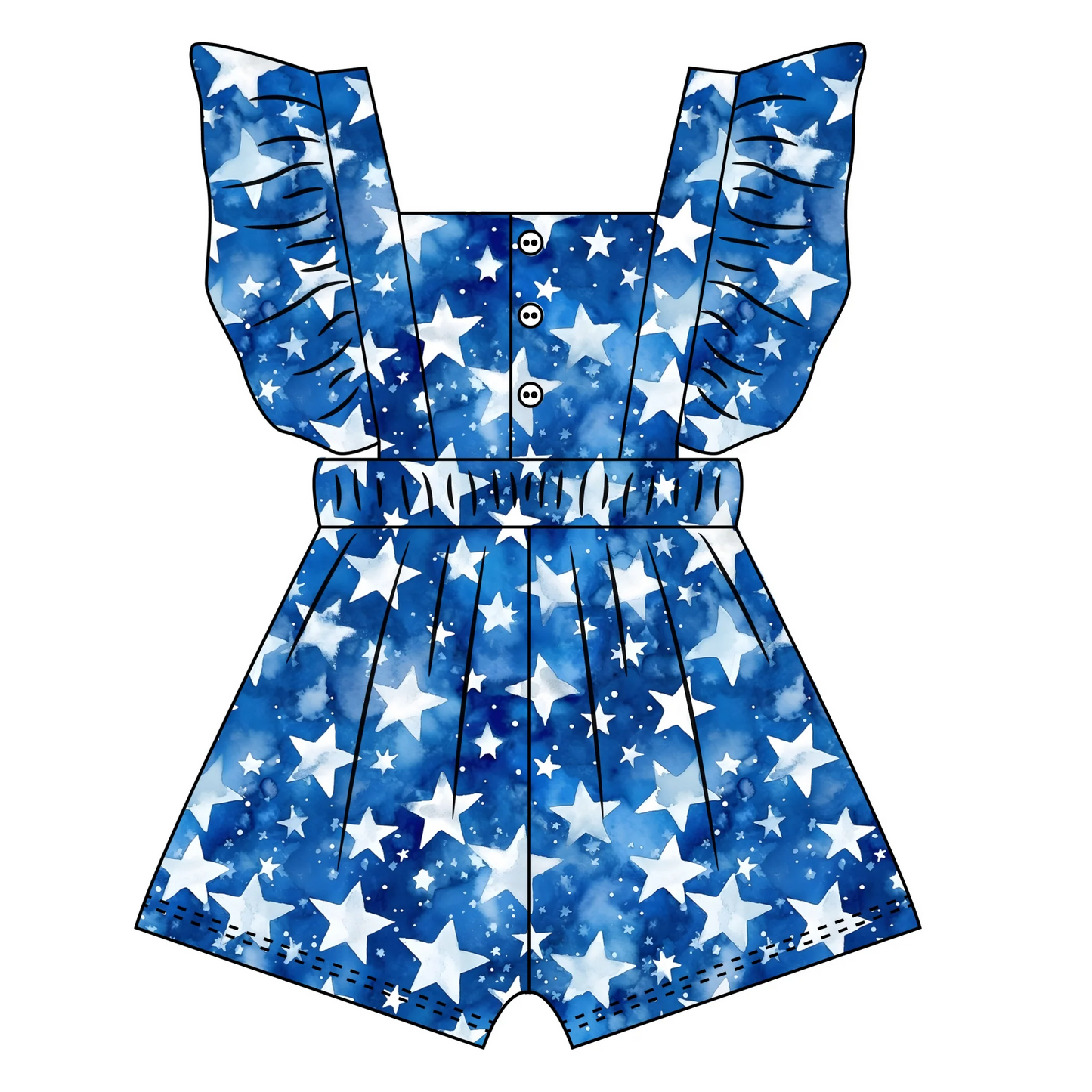 (Custom Design Preorder MOQ 5) Stars Print Girls 4th of July Jumpsuits
