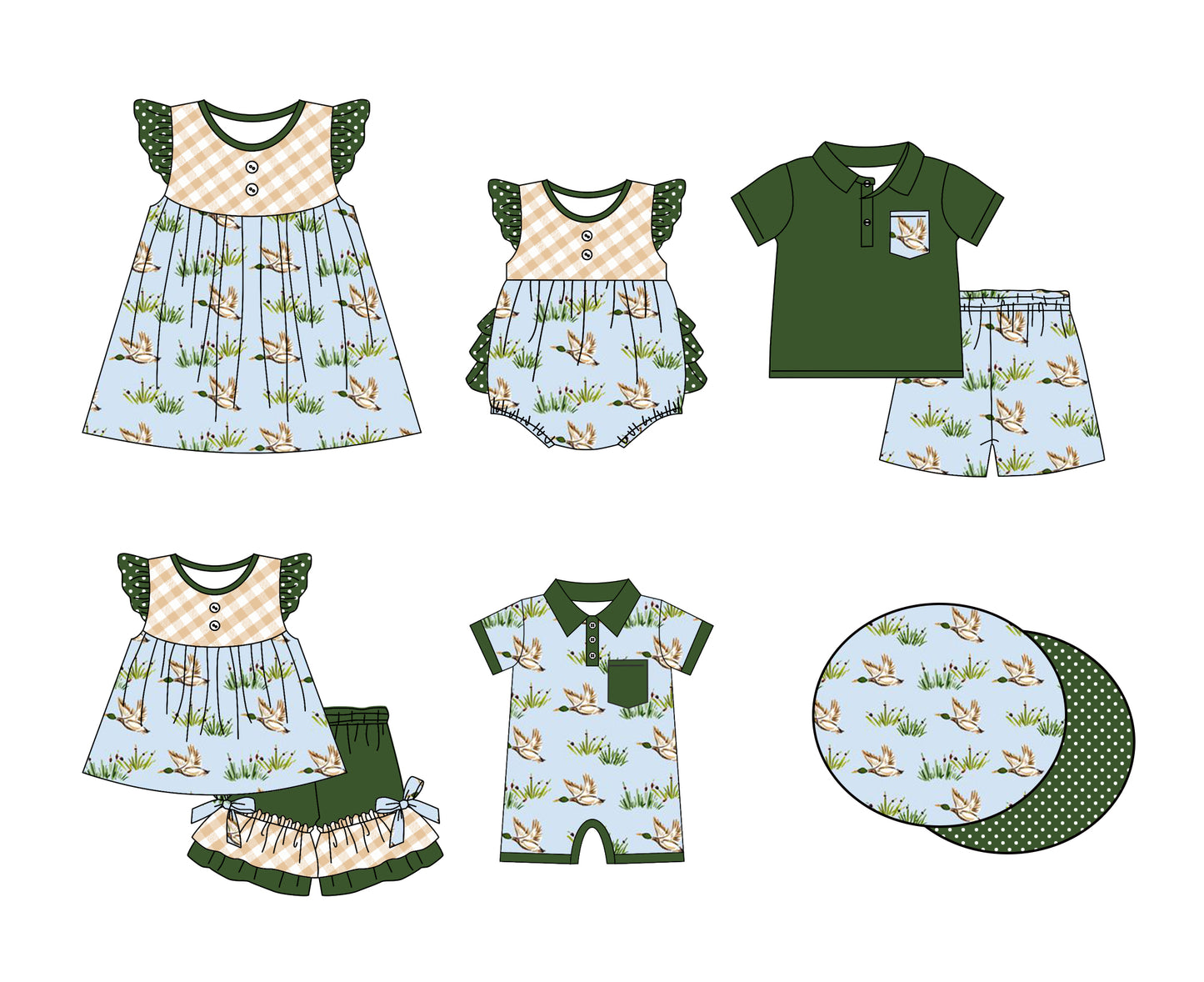 11.4(Custom Design Preorder MOQ 5 Each Design) Duck Grass Print Kids Summer Matching Clothes Sibling Wear