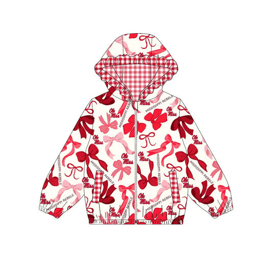 (Custom Design Preorder MOQ 5) Team's MISSISSIPPI Bows Print Pockets Girls Long Sleeve Zipper Jackets Top