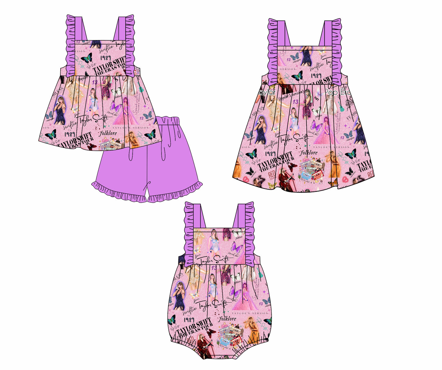 12.12(Custom Design Preorder MOQ 5 Each Design) Singer Swiftie Purple Print Girls Summer Matching Clothes Sisters Wear