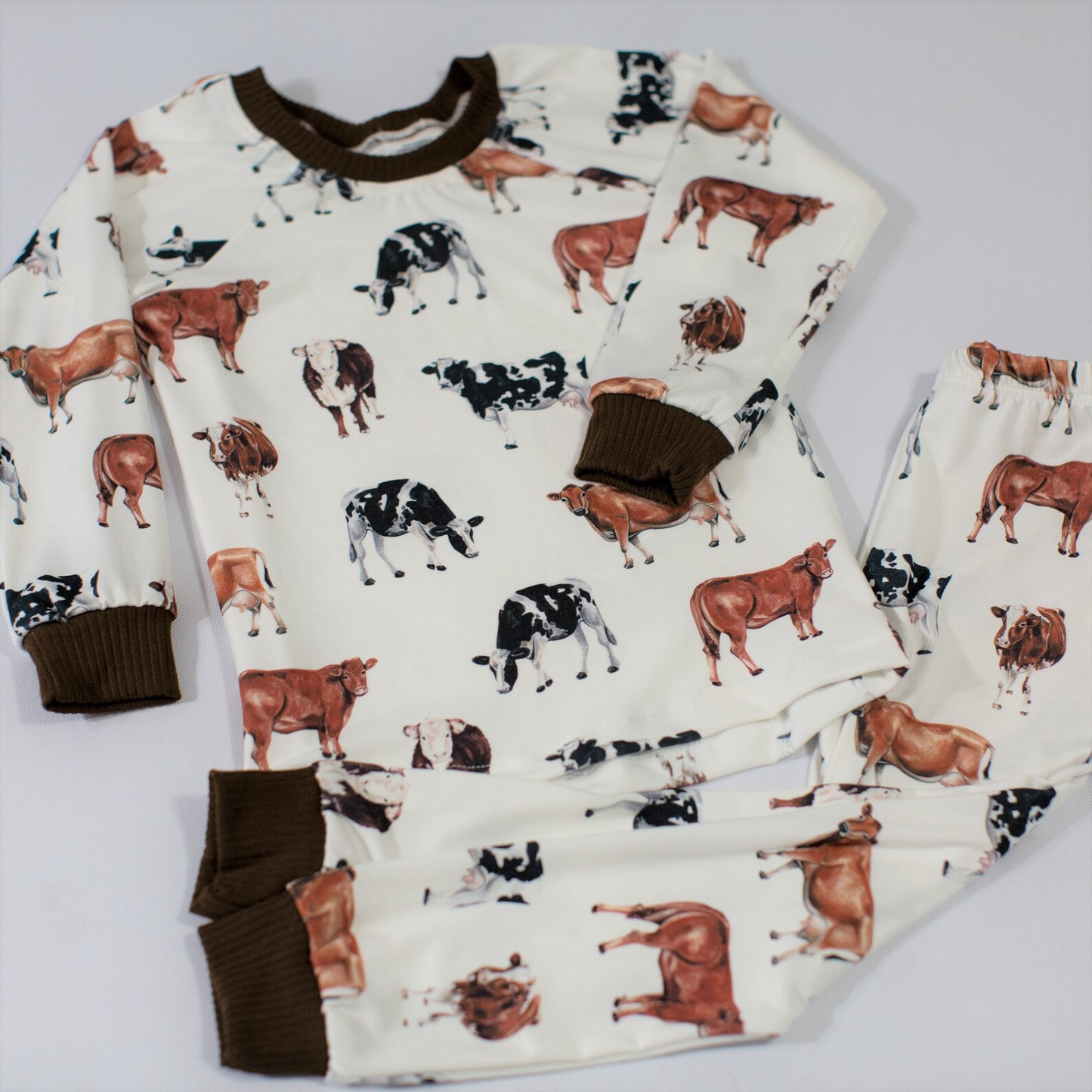 (Custom Design Preorder MOQ 5) Cow Print Kids Pajamas Clothes Set