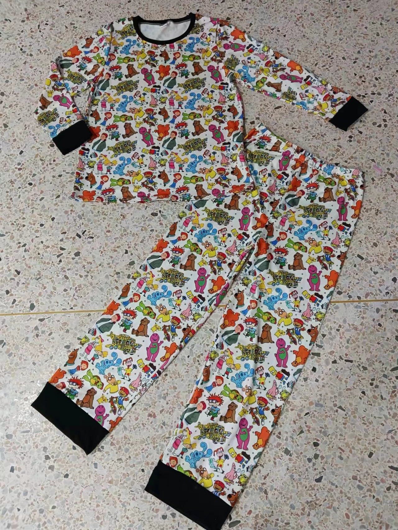 (Custom Design Preorder MOQ 3) Adult Cartoon Character Print Pajamas Clothes Set