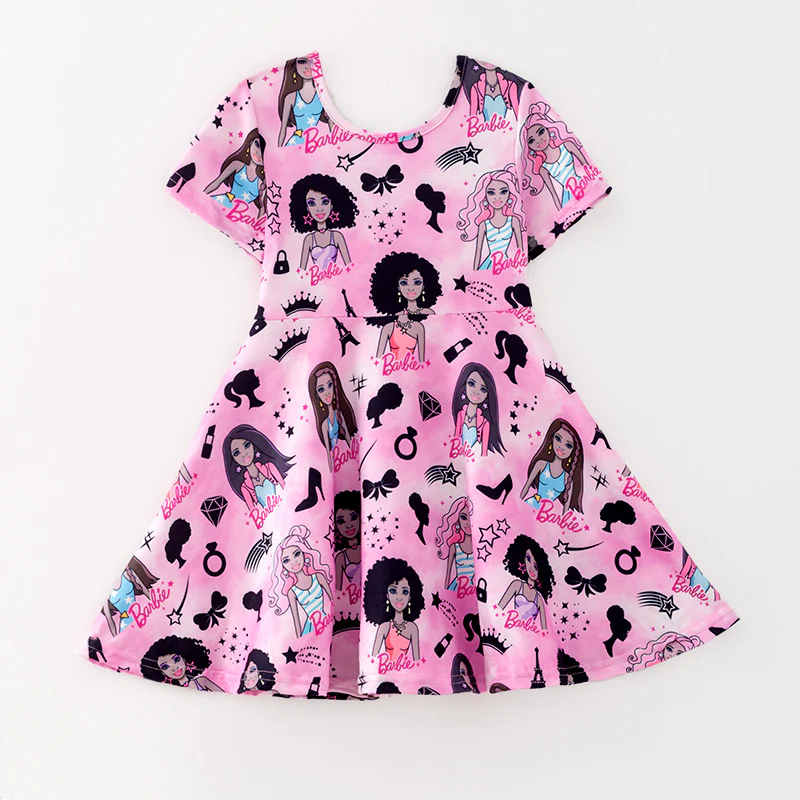 (Custom Design Preorder MOQ 5) Pink BA Print Girls Knee Length Dress