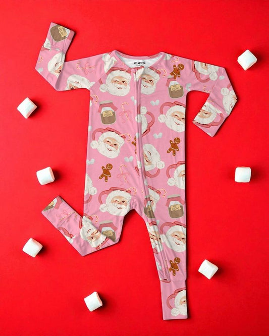 (Custom Design Preorder MOQ 5)  Santa Gingerbread Print Baby Christmas Sleeper Zipper Romper