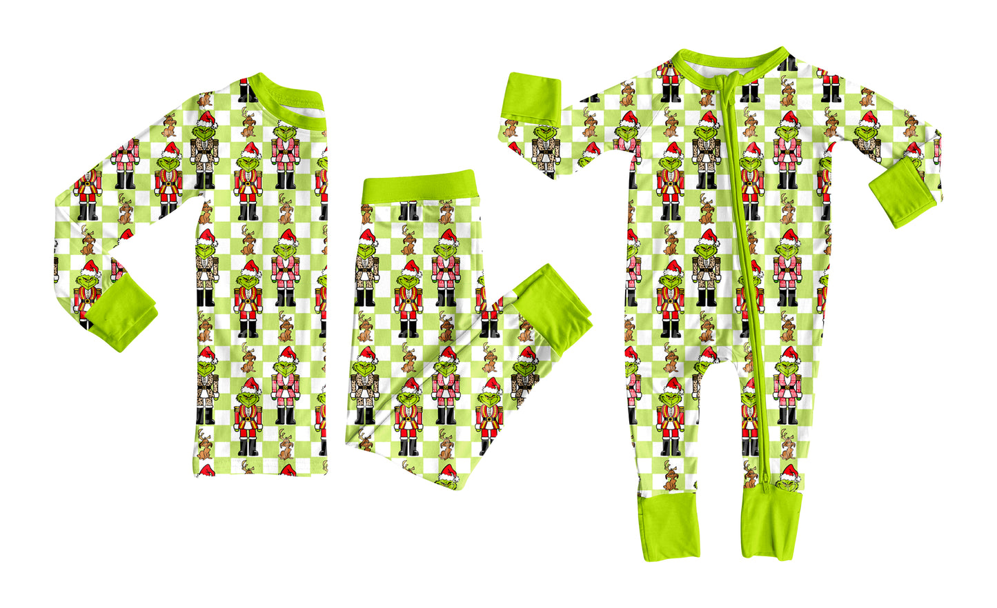 7.24 (Custom Design Preorder MOQ 5 Each Design) Nutcracke* Green Frog Plaid Print Girls Christmas Pajamas Matching Clothes Sisters Wear