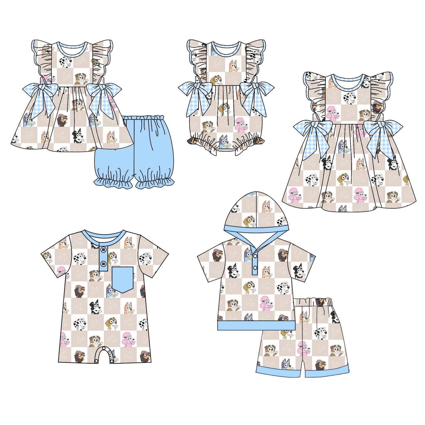 11.28(Custom Design Preorder MOQ 5 Each Design) Cartoon Dog Print Kids Summer Matching Clothes Sibling Wear