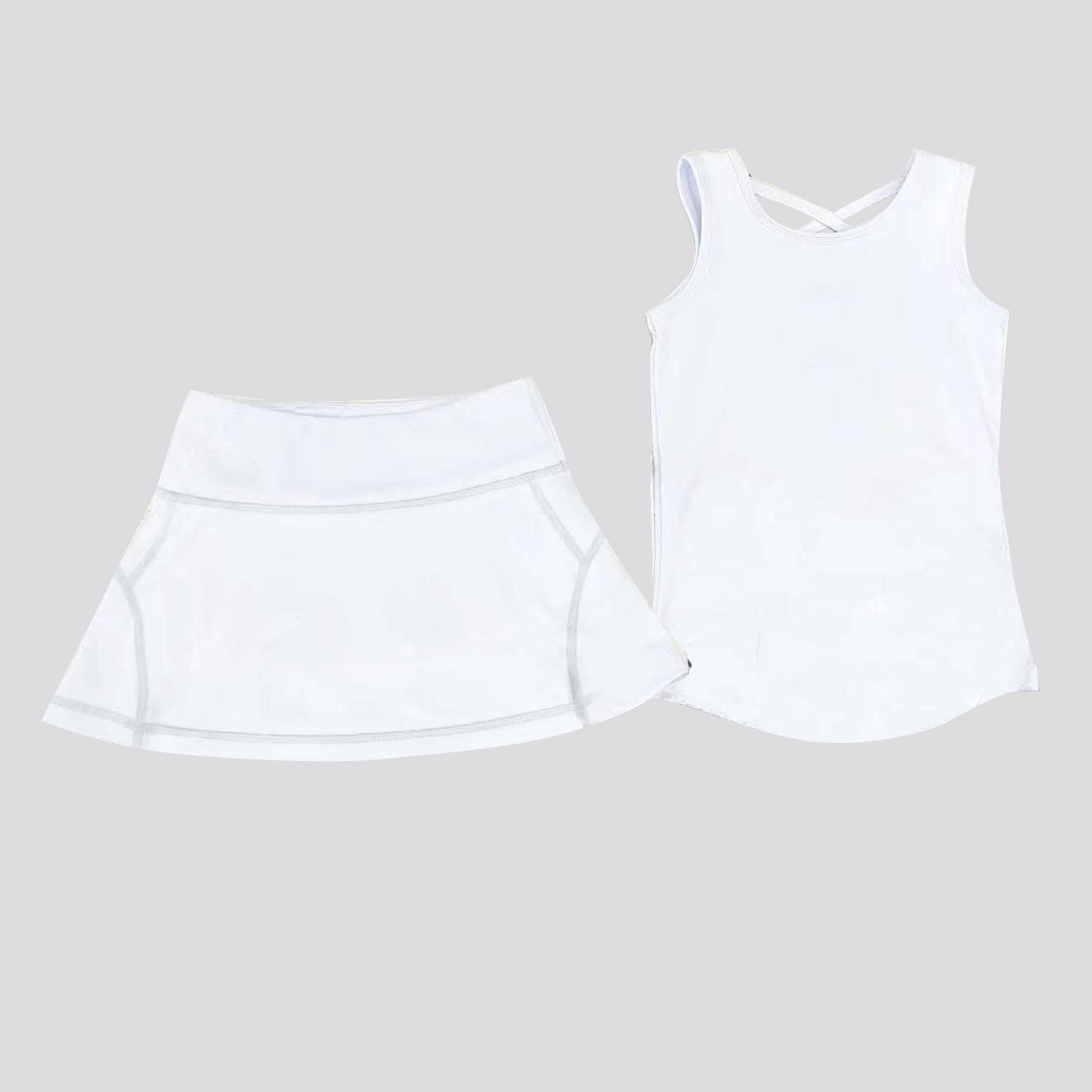 (Pre-order)GSD2651 White Color Tank Top Skirts Girls Summer Yoga Outfits