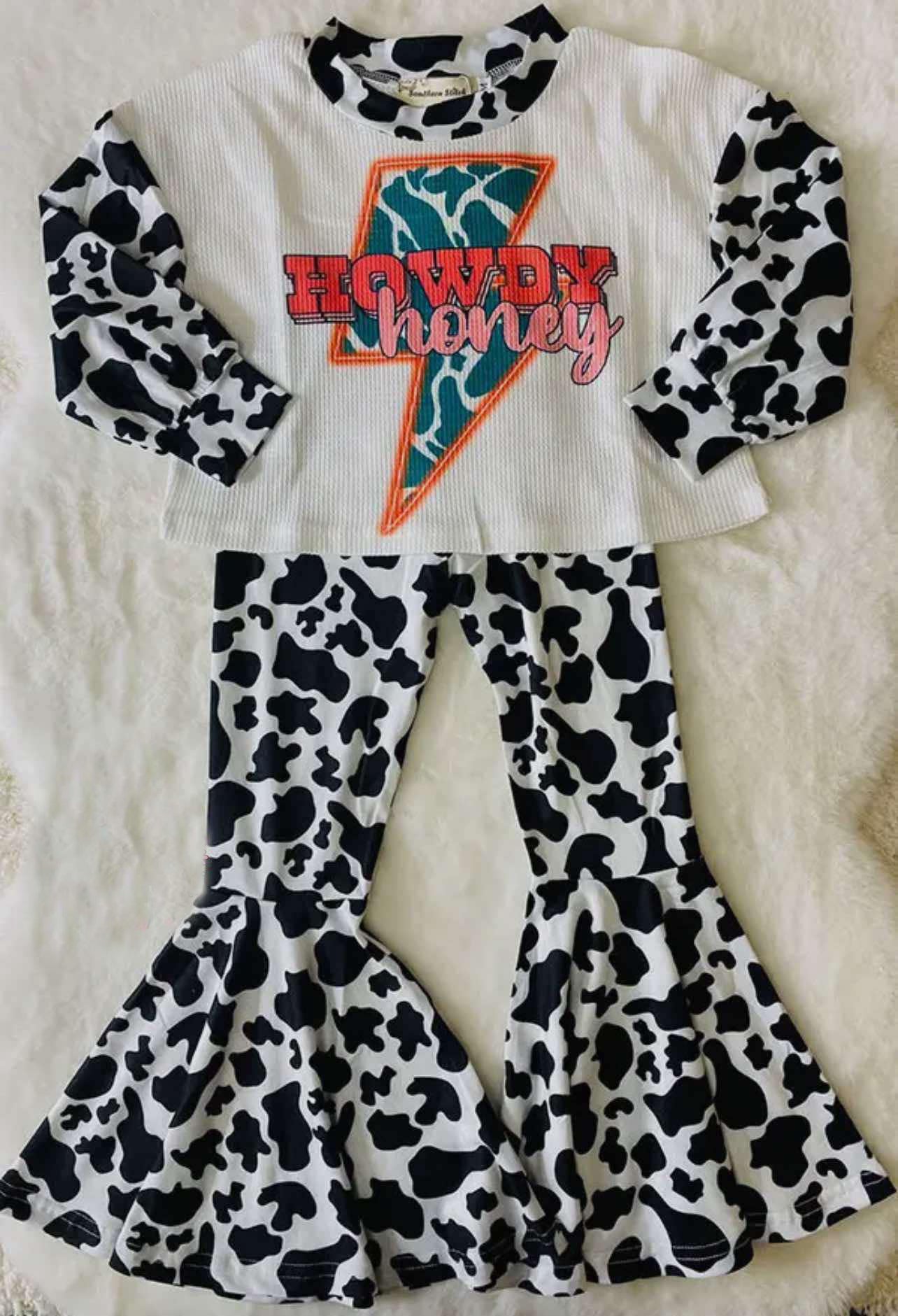 (Custom Design Preorder MOQ 5) Howdy Top Bell Pants Girls Western Clothes Set