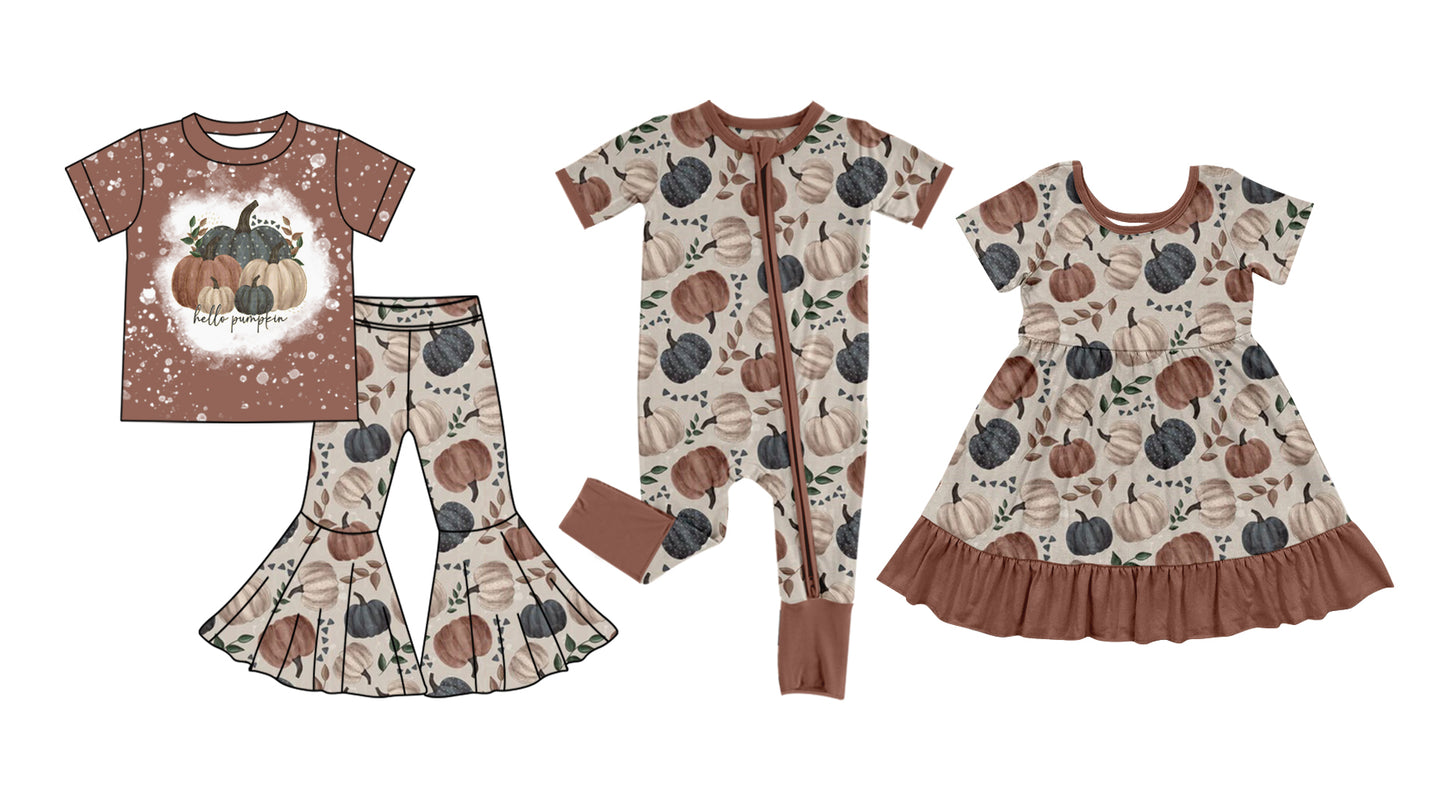 5.5(Custom Design Preorder MOQ 5 Each Design) Pumpkin Print Girls Fall Matching Clothes Sisters Wear