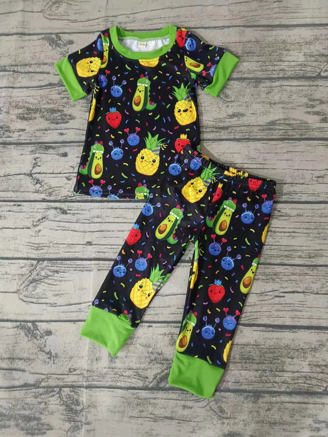 (Custom Design Preorder MOQ 5) Fruits Print Kids Pajamas Clothes Set