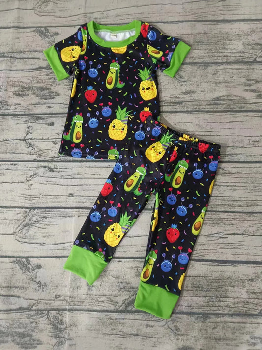 (Custom Design Preorder MOQ 5) Fruits Print Kids Pajamas Clothes Set