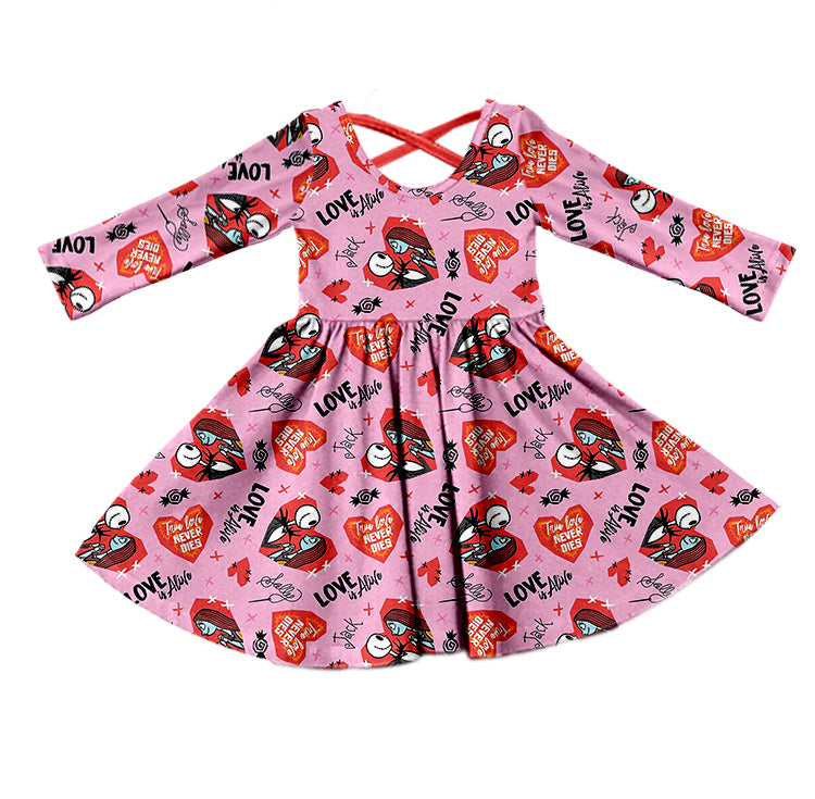 (Custom Design Preorder MOQ 5) LOVE Heart Print Girls Valentine's Knee Length Dress