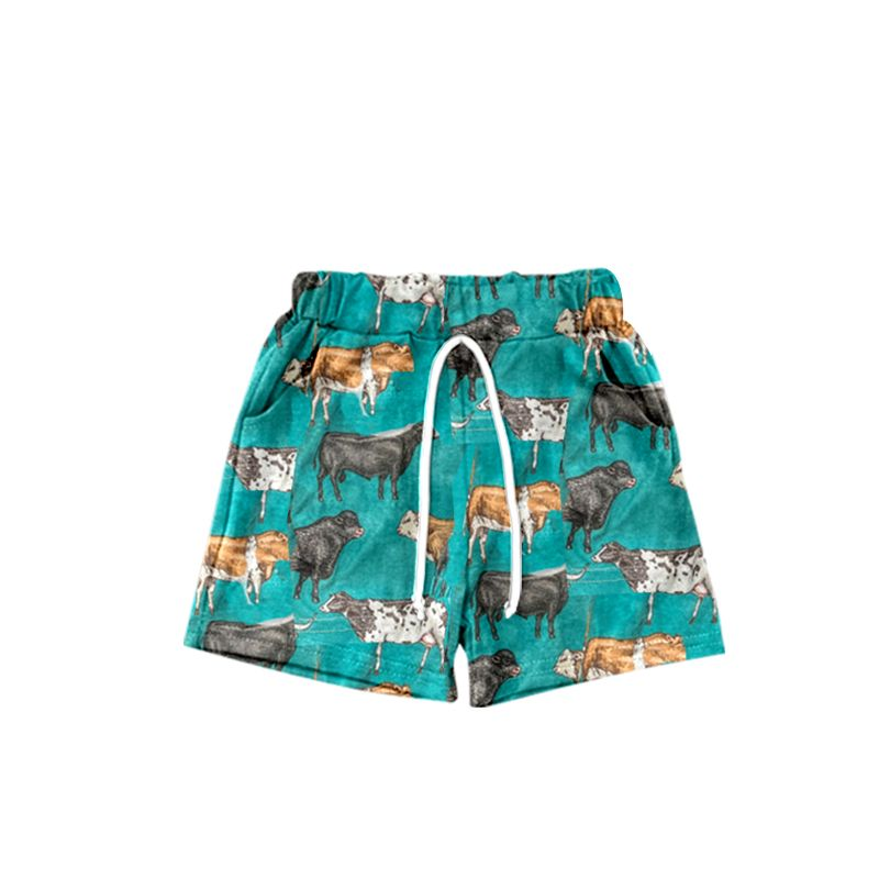 (Custom Design Preorder MOQ 5) Cows Print Boys Summer Western Shorts