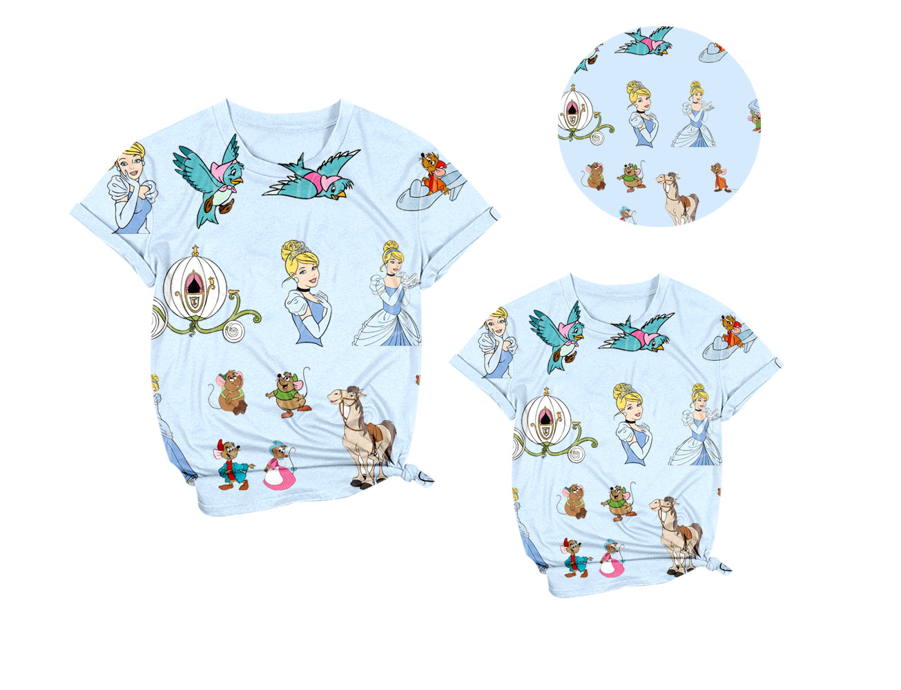 3.10(Custom Design Preorder MOQ 5 Each Design) Cartoon Princess Print Short Sleeve Tee Shirts Top Mom and Me Matching Clothes