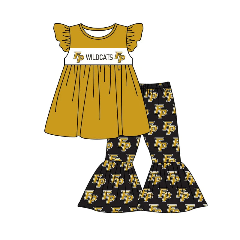 (Custom Design Preorder MOQ 5) Team's Wildcats Top Bell Pants Girls Clothes Set