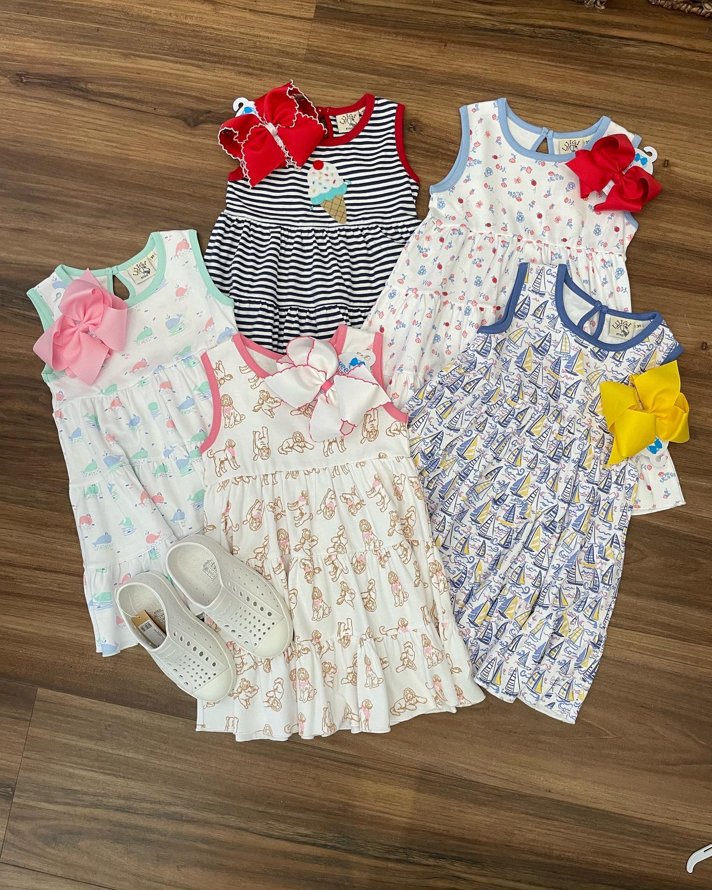 (Pre-order)GSD0798 Flowers Print Girls Summer Knee Length Dress