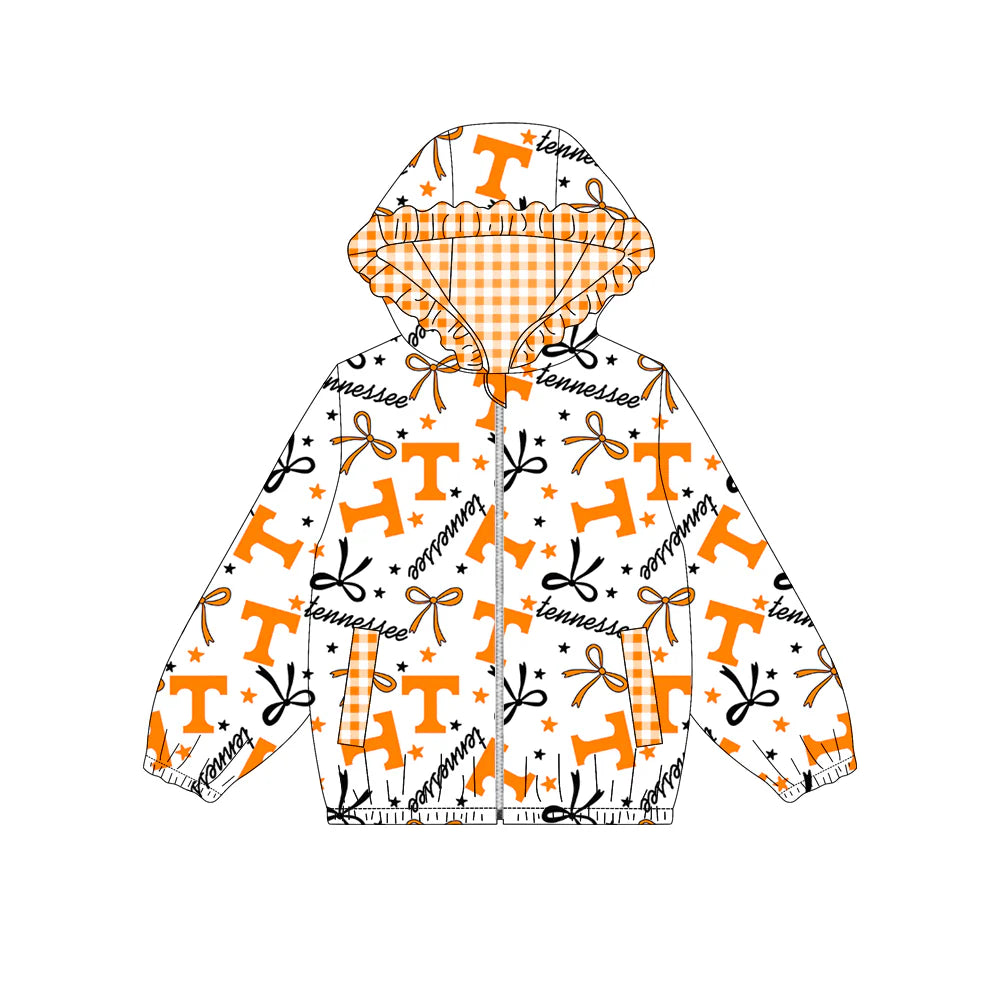 (Custom Design Preorder MOQ 5) Team's TENNESSEE Bows Print Pockets Girls Long Sleeve Zipper Jackets Top