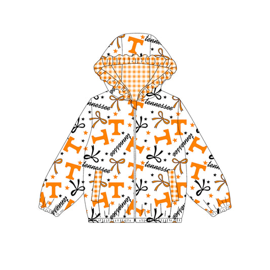 (Custom Design Preorder MOQ 5) Team's TENNESSEE Bows Print Pockets Girls Long Sleeve Zipper Jackets Top