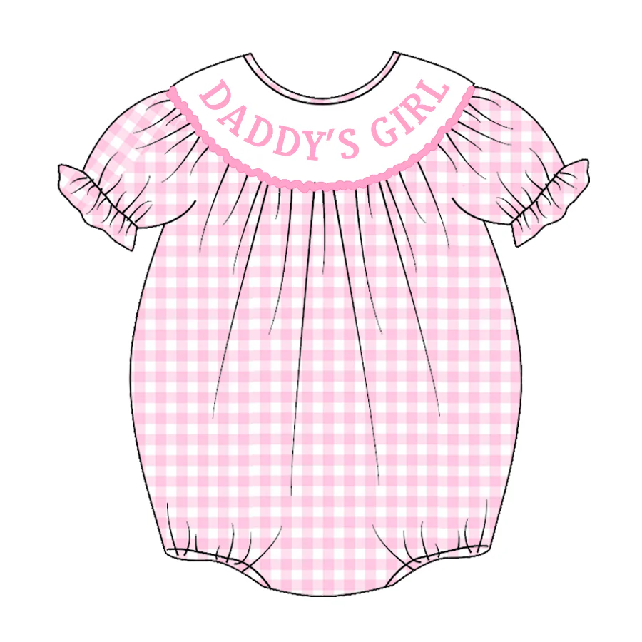 (Custom Design Preorder MOQ 5) DADDY'S GIRL Pink Plaid Print Baby Girls Summer Romper