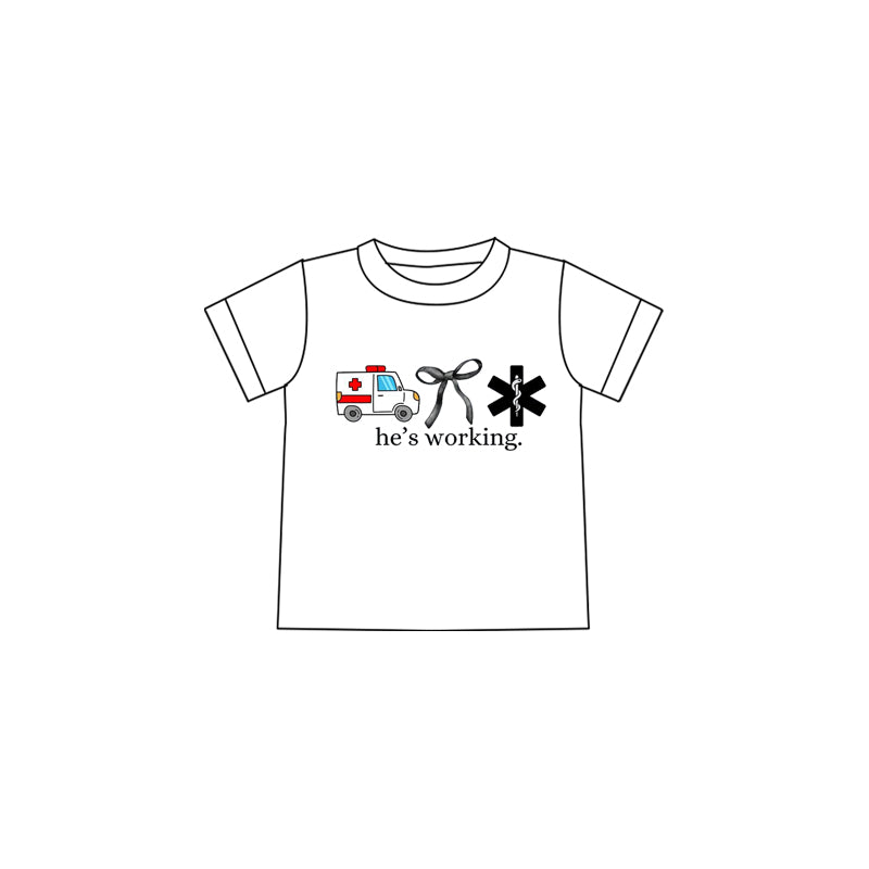 (Custom Design Preorder MOQ 5 )NO.24 he's working bow Print Girls Summer Tee Shirts Top