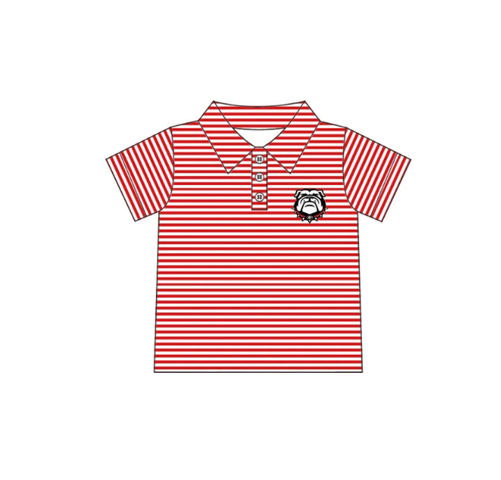 (Custom Design Preorder MOQ 5) Team's Red Stripes Georgia Print Boys Summer Polo Tee Shirts Top