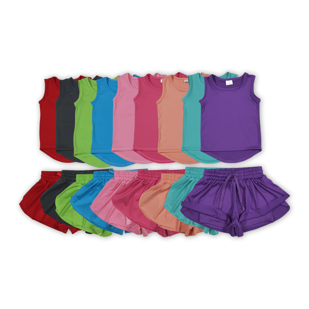 9 Colors Tank Top Shorts Girls Summer Yoga Clothes Set Sisters Wear